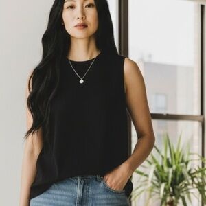 Womens Oliveaceous Black Ribbed Tank Top | Size L